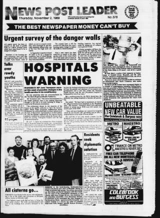 cover page of Blyth News Post Leader published on November 2, 1989