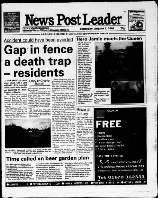 cover page of Blyth News Post Leader published on August 2, 2001
