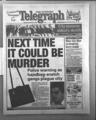 cover page of Peterborough Evening Telegraph published on February 2, 1999