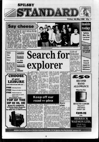 cover page of Spilsby Standard published on May 4, 1990