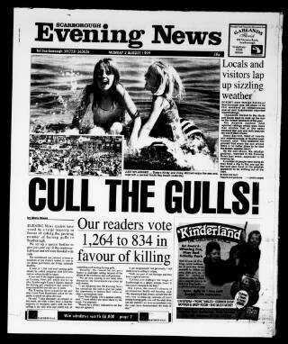 cover page of Scarborough Evening News published on August 2, 1999