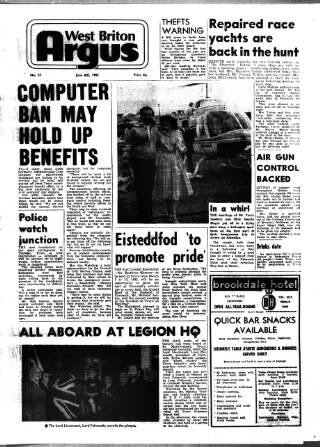 cover page of West Briton Argus published on June 8, 1981