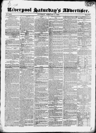 cover page of Liverpool Saturday's Advertiser published on February 2, 1828
