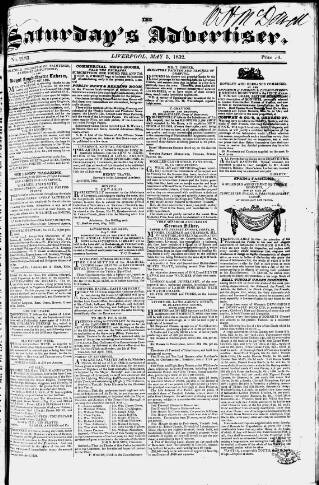 cover page of Liverpool Saturday's Advertiser published on May 5, 1832