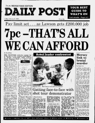 cover page of Liverpool Daily Post published on February 2, 1990