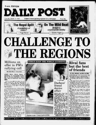 cover page of Liverpool Daily Post published on March 19, 1992