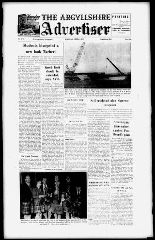 cover page of Argyllshire Advertiser published on April 1, 1975