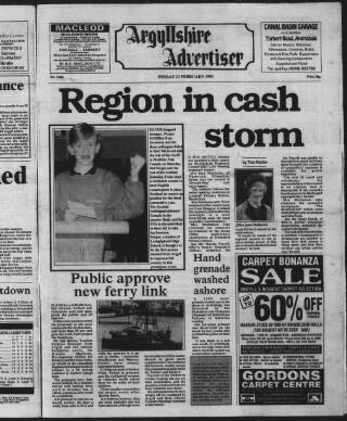 cover page of Argyllshire Advertiser published on February 12, 1993