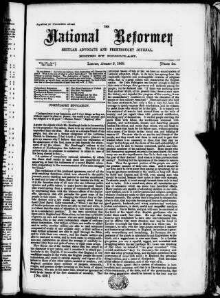 cover page of National Reformer published on August 2, 1868
