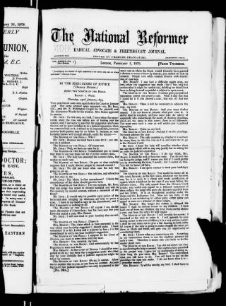 cover page of National Reformer published on February 2, 1879