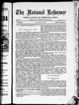 cover page of National Reformer published on November 2, 1890