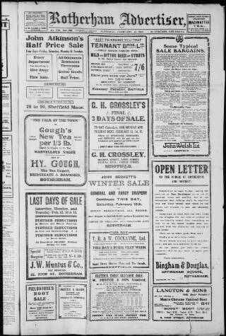 cover page of Rotherham Advertiser published on February 12, 1910
