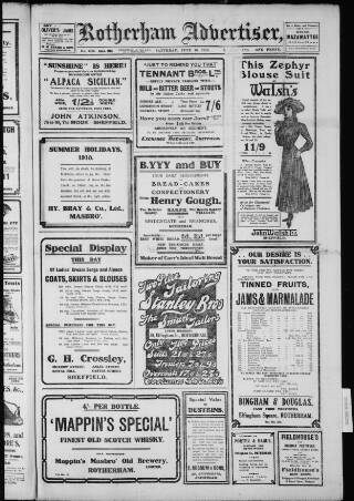 cover page of Rotherham Advertiser published on June 18, 1910