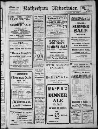 cover page of Rotherham Advertiser published on August 6, 1910