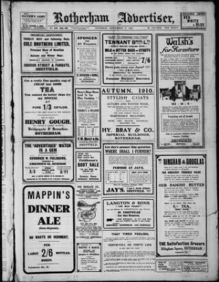 cover page of Rotherham Advertiser published on September 17, 1910