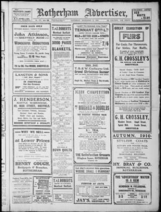 cover page of Rotherham Advertiser published on November 12, 1910