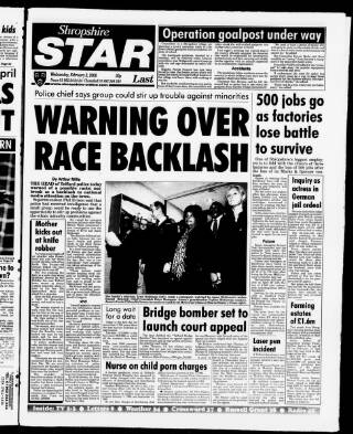 cover page of Shropshire Star published on February 2, 2000