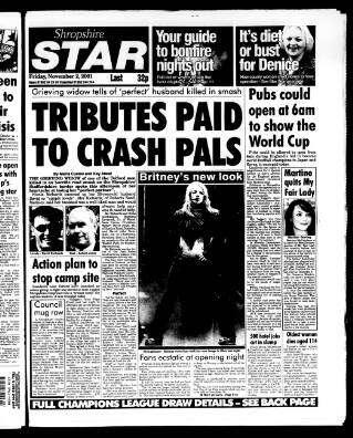 cover page of Shropshire Star published on November 2, 2001