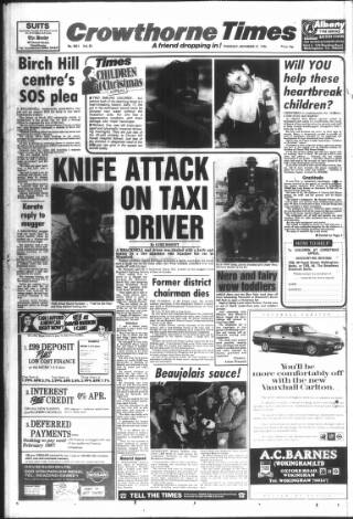 cover page of Crowthorne Times published on November 27, 1986