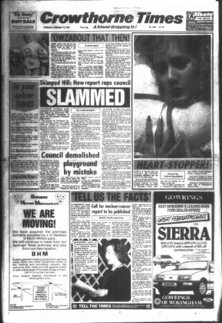 cover page of Crowthorne Times published on February 12, 1987
