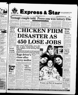 cover page of Wolverhampton Express and Star published on February 2, 2001