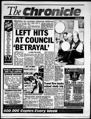 cover page of Dudley & District Chronicle published on November 2, 1990