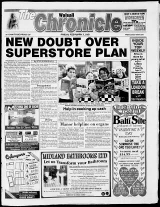 cover page of Walsall Chronicle published on February 2, 2001