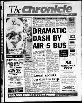 cover page of Cannock Chase Chronicle published on August 2, 1991