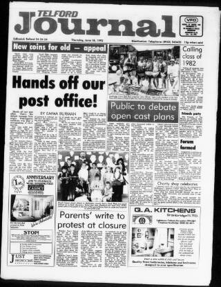 cover page of Telford Journal published on June 18, 1992