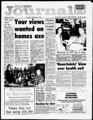 cover page of Telford Journal published on February 2, 1995
