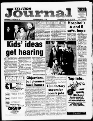 cover page of Telford Journal published on April 4, 1996
