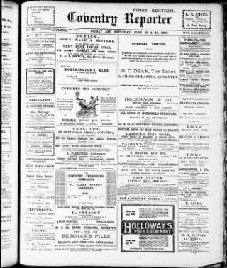 cover page of Coventry Reporter published on June 18, 1904