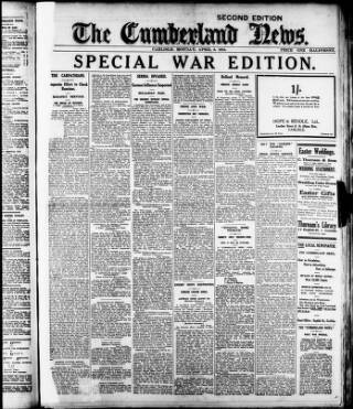 cover page of Cumberland Evening News published on April 5, 1915