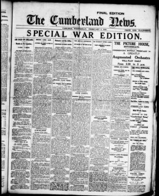 cover page of Cumberland Evening News published on February 2, 1916