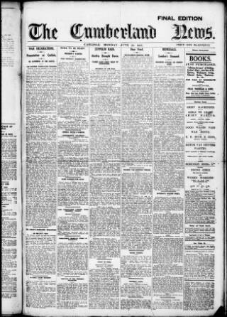 cover page of Cumberland Evening News published on June 18, 1917
