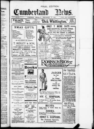 cover page of Cumberland Evening News published on December 17, 1917