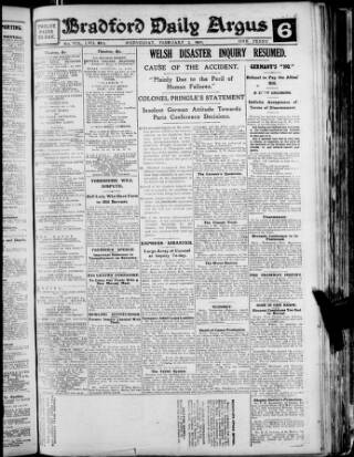 cover page of Bradford Daily Argus published on February 2, 1921