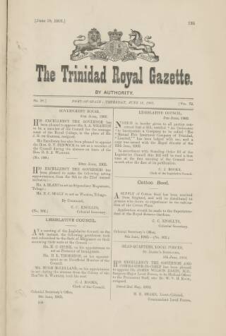 cover page of Trinidad Royal Gazette published on June 18, 1903