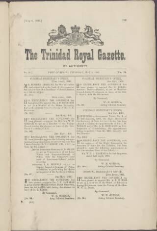 cover page of Trinidad Royal Gazette published on May 4, 1905