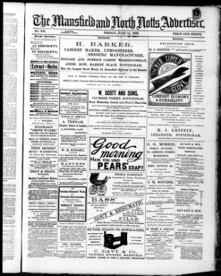 cover page of Mansfield and North Notts Advertiser published on June 14, 1889