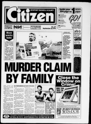 cover page of Newport Pagnell Citizen published on September 22, 1994