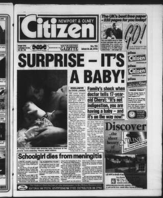 cover page of Newport Pagnell Citizen published on March 28, 1996