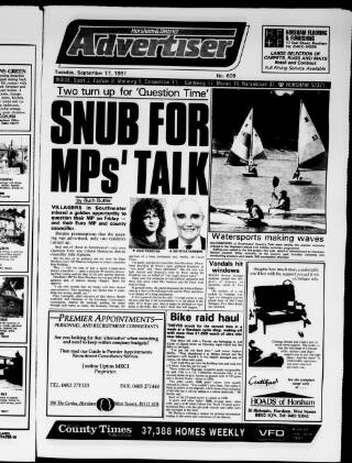 cover page of Horsham Advertiser published on September 17, 1991