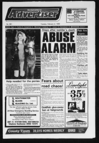 cover page of Horsham Advertiser published on February 2, 1993