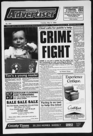 cover page of Horsham Advertiser published on May 4, 1993