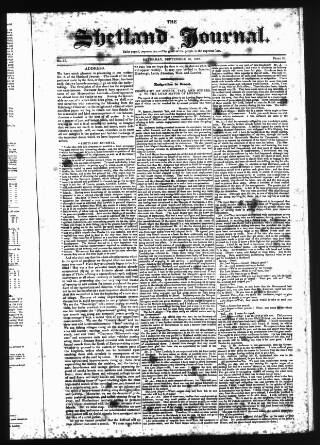 cover page of Orkney and Shetland Journal published on September 10, 1836