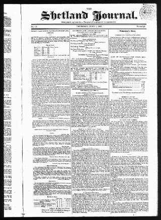 cover page of Orkney and Shetland Journal published on June 1, 1837