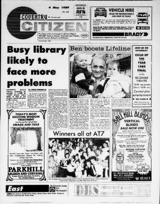 cover page of Coventry Citizen published on May 4, 1989