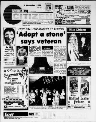 cover page of Coventry Citizen published on November 2, 1989