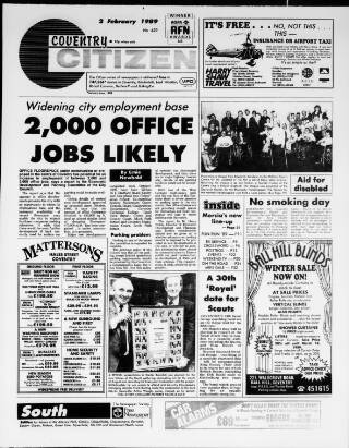 cover page of Coventry Citizen published on February 2, 1989